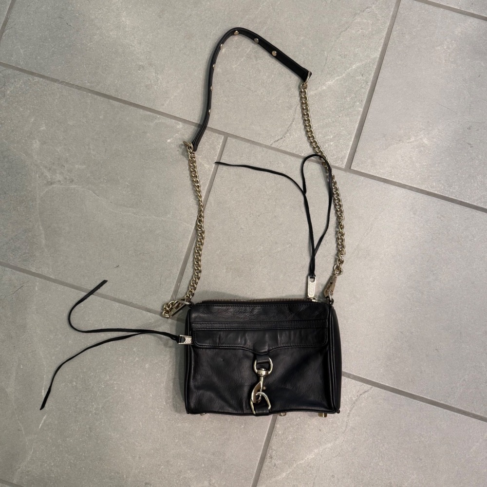 Rebecca Minkoff Mini MAC Black Leather Crossbody Bag Gold Hardware Purse